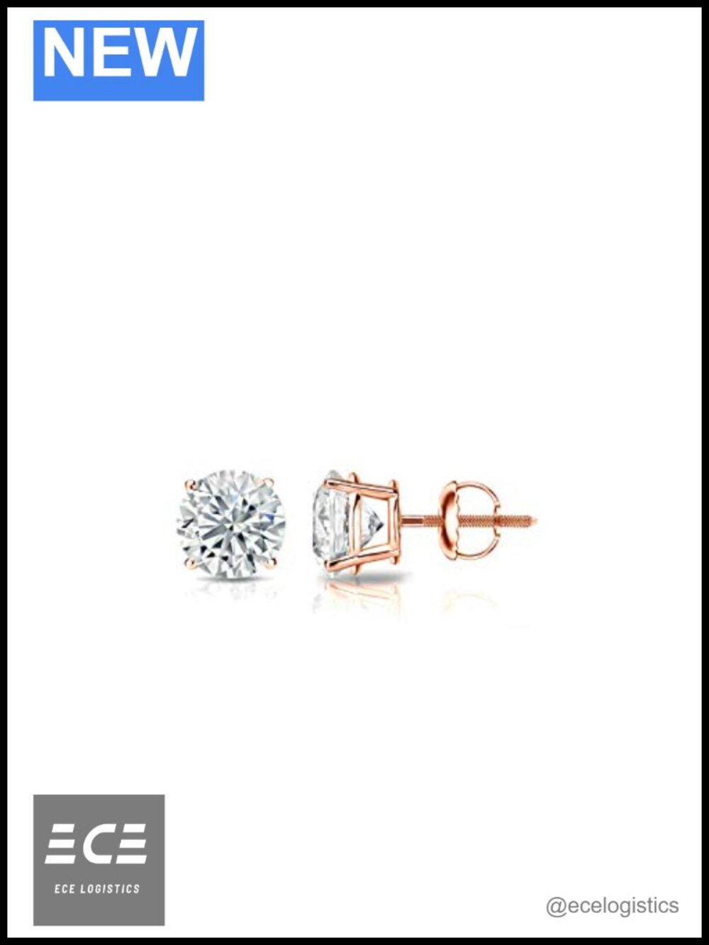 14k Rose Gold Lab Grown Diamond Stud Earrings Screw Back